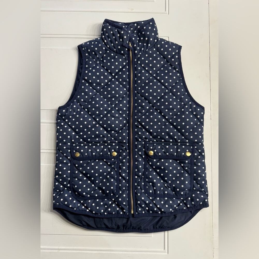 J. Crew Women’s Small Navy Blue White Polka Dot Quilted Vest Jacket
